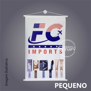 Banner Pequeno - 0,60x0,80 mts Lona 440g 0,60x0,80 metros Colorido frente 4x0 Sem revestimento Bastão em cima e em baixo, e cordão de nylon branco 