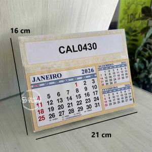 Calendario de Mesa Ref. 430. Papel - laminas c/ 12 meses 16 cm de altura x 21 cm de largura Colorido tamanho da personalização: 4x20 cm  Apenas cabeçalho personalizado. 