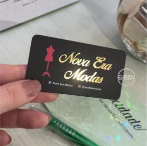 Cartão de Visita Hotstamping Bordas Arredondadas Couche 300g 4,4x8,5 4x4 Plastificação fosca + Hotstamp frente 4 cantos arredondados 