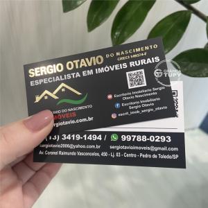 Cartão de Visitas Hotstamping Couche 300g 4,7x8,7cm 4x4 Plastificação Fosca Frente e Verso Corte Reto / Bordas Retas Hotstamping só frente