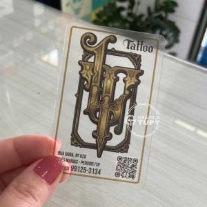 Cartão de Visitas PVC Transparente 0,3mm pvc transparente 8,5x5,4 cm Colorido frente 4x0 sem revestimento cantos arredondados Com Aplicação de Fundo Branco