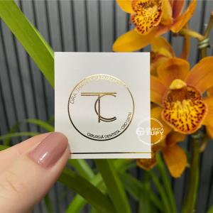 MINI Cartões Hotstamping Couche 300g 4,4x4,8 cm 4x4 Laminação Fosca Frente e Verso Corte Reto / Bordas Retas Hotstamping só Frente