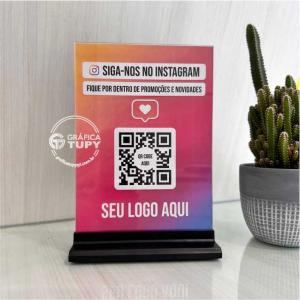 Plaquinha de QR Code Pix / Instagram Plástico e Acrílico Transparente. 15x22,5 cm Colorido Frente e Verso   