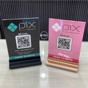 Plaquinha de QR Code Pix / Instagram Plástico e Acrílico Transparente. 10,5x16 cm Colorido Frente e Verso   