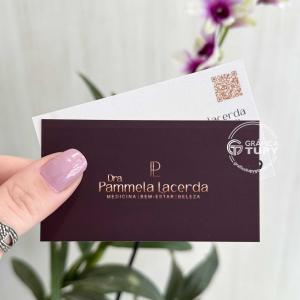 Soft Touch com Hotstamping Couche 300g 4,8x8,8 cm 4x4 Plastificação Soft Touch frente e verso Corte reto 