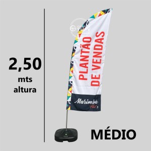 Wind Banner Médio - 2,5 mts de altura - Completo Kit Completo: Tecido Oxford - Base e Haste altura 2,5 metros x 0,70 mts de largura Colorido frente e verso 4x4  Costura overlock 